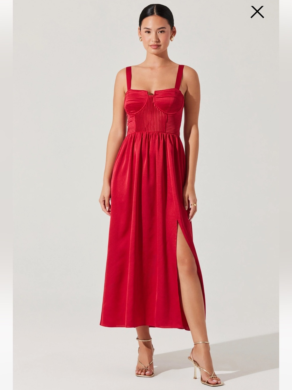 NWOT Astr the label Pleated Bustier Midi Dress red satin midi corset formal med